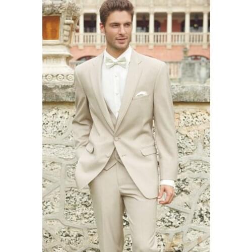 Men Wedding Suits 2020 Light Khaki Men Suits Slim Fit Groom Tuxedos Groomsman Blazer suits for men 3 piece (Jacket+Pants+Vest)