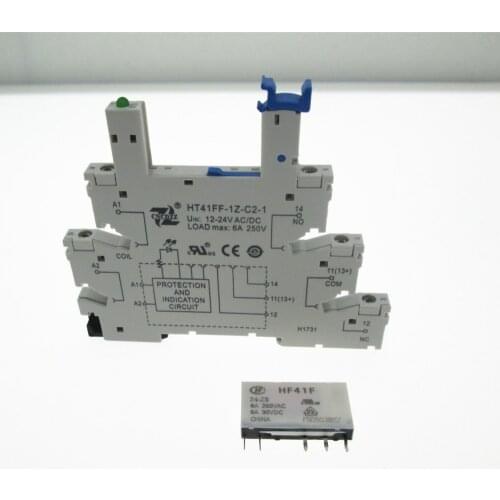 NEW 24V relay (41F-1Z-C2-1 base + HF41F-024-ZS relay ) 24V 24VDC DC24V 6A 250VAC 5PIN