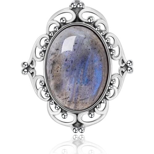 Lotus Fun Real 925 Sterling Silver Natural Labradorite Designer Handmade Fine Jewelry Vintage Victorian Style Brooches For Women