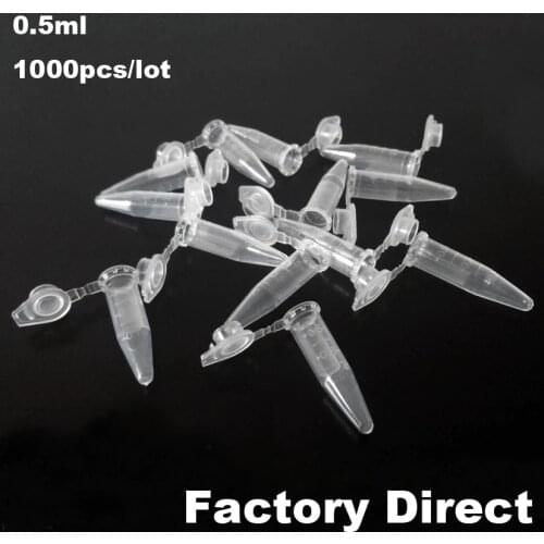 1000pcs/lot 0.5ml Plastic centrifuge tube Test Tubing Vial Clear PP Vials Container Lab Consumable Free shipping