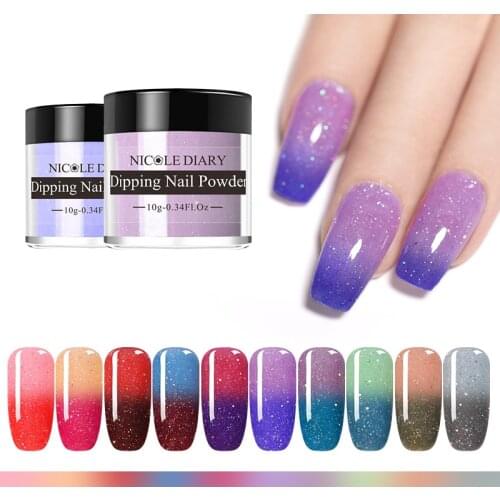 NICOLE DIARY 10g Thermal Dipping Powder Gradient Color Change Nail Glitter Dust Natural Dry Nail Powder Pigment Decor
