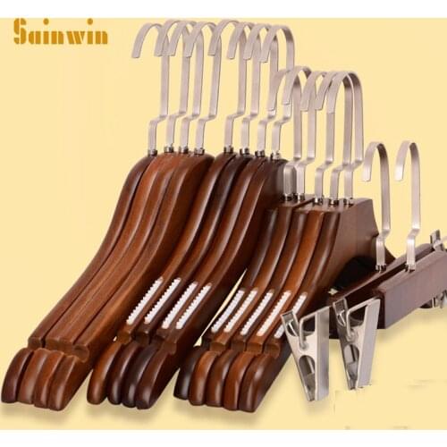 Sainwin 10pcs/lot Adult and children wooden hanger vintage wood clothes hanger non-slip hotel clohtes store hangers (50pcs LOGO)
