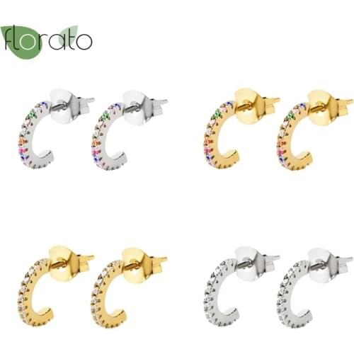 925 Silver Ear Needle Zircon Exquisite Small Earrings Rainbow Crystal Geometric Earrings Charming Women Hypoallergenic Jewelry