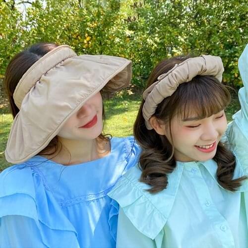 Summer Sun Protection Folding Sun Hat Hair Hoop for Women Wide Brim Cap Ladies Girl UV Protection Sun Beach Packable Visor Hat
