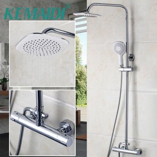 KEMAIDI Modern Bathroom Thermostatic Faucet Chrome Polished Shower Set Mixers Taps Wall Mounted Rainfall Shower Faucets