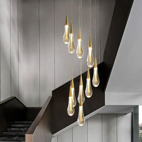 Modern Crystal Glass Led Pendant Lights Nordic Gold Hanging Lamps for Living Room Home Indoor Lighting Staircase Light Fixtures