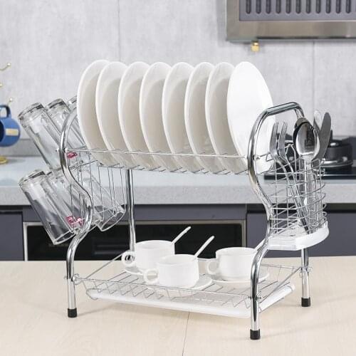 Dish Drying Rack with Drainboard Drainer Kitchen Light Duty Countertop Utensil Organizer Storage for Home 2-Tier Rose Gold