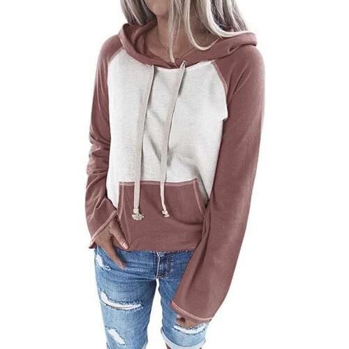 Korean Splice Long Sleeve Sweatshirt Women Oversized Long Sleeve Pullover Pocket O Collared Tops Basic Draw String Hoodies Худи