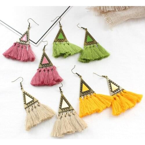 Triangle Geometry Enamel Color Totem Retro Earrings Ethnic Style Multicolor Tassel Charm Earrings Bohemian Vacation Jewelry