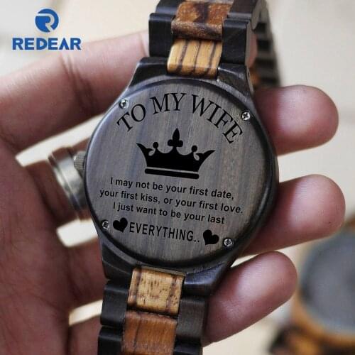 Y1904To My Wife-Engraved Wooden Watch I Just Want To Be Your Last Everything Japan Movement Automatic Quartz Watches Family Gift