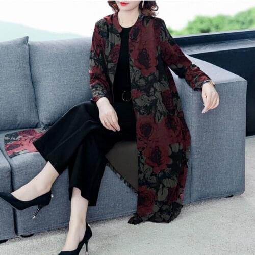 Ladys Trench Coat Womens Mid-length Large Size Middle-aged Autumn Clothes Noble Temperament Printed Mothers Windbreaker 5XLA