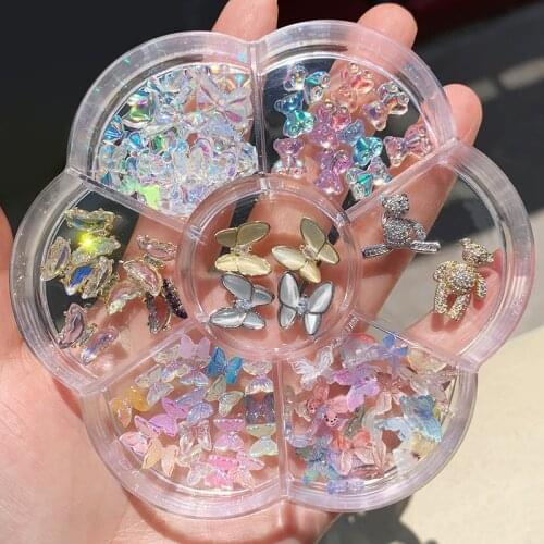 1 Big Wheel Nail Zircon Bear Aurora Butterfly Charms Multi-designs Jewelry Pendant Colorful Alloy Resin 3D Decoration Tips