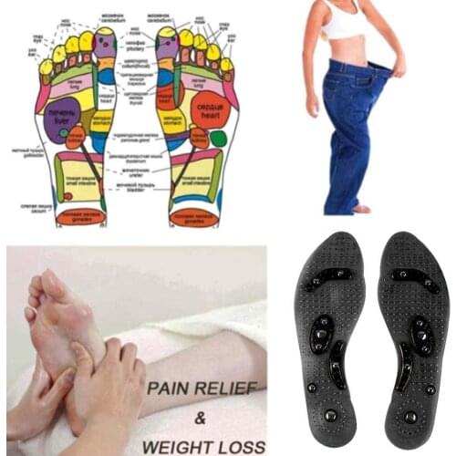 1pair Massage Insoles With 8pcs Transparent Magnet Feet Slimming Pads Therapy Care Unisex Foot 27cm Insole Health Stone Sil B9F3