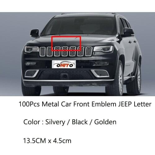 100Pcs Car Front Hood Emblem for Cherokee Liberty Rubicon Wrangler Auto Head Bonnet Label Emblem Front Letter Decal Gold/Silver