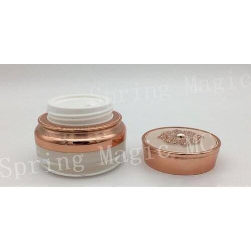 30G Pearl White/Gold Luxury Acrylic Cream Jar For Eye Cream/CC Cream/Foundation/Skin Care Bottle Flat Top Crown Cosmetic Jars