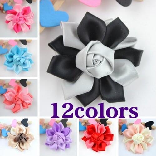 30pcs/lot Wholesale Satin Ribbon Multicolor fabric flowers for headbands flatback baby girl DIY hair styling accessories