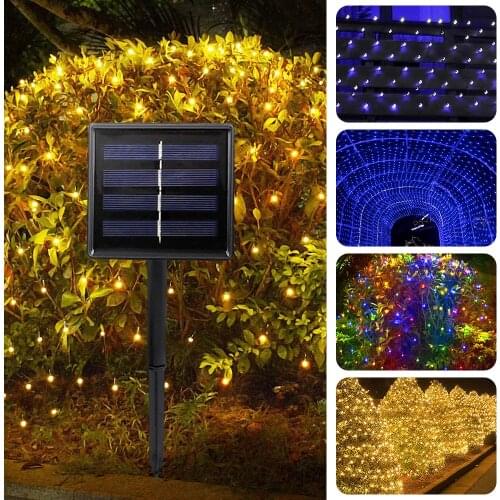 3x2M IP65 Solar LED Light Outdoor Garden Decoration Christmas Fairy Lights Waterproof Solar LED Net Lights Holiday String Lights