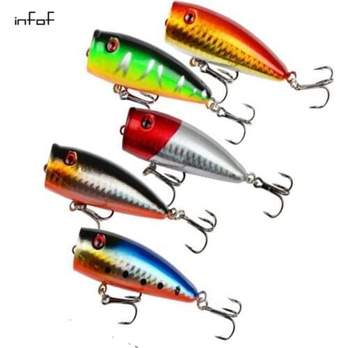5pc Fishing Lures 5 colors Popper Lure 7cm/2.75in 9g/0.317oz fishing bait and tackle carbon steel Treble hook fishing tackle