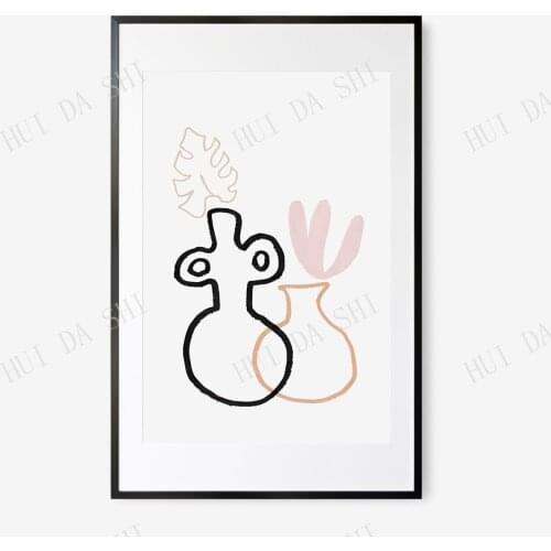 Fine Line Abstract Print, Flower Art, Abstract Art, Boho Print, Minimalist Printable Wall Art, Gallery Wall Art, Plant Pot Print