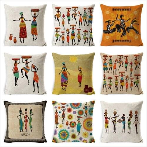 African Woman Cushion Cover Dancing Lady Africa Geometric Pillow Cover Custom Pillow Case Color Bedroom Sofa Car Decora Ethnic