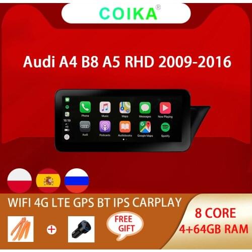 8 Core WIFI 4G Android 10.0 Car Head Unit For Audi A4 B8 A5 2009-2016 RHD Google IPS Touch Screen Carplay 4+64G GPS Navi Radio