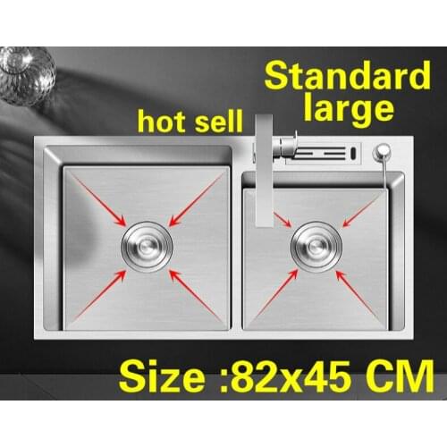 Free shipping Apartment kitchen manual sink double groove standard do the dishes 304 stainless steel hot sell large 820x450 MM