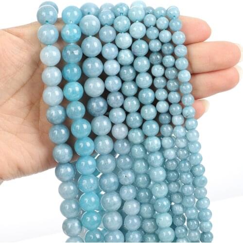 Natural Stone Beads Imitation Aquamarine Charm Round Loose Beads For Jewelry Making Needlework Bracelet DIY Strand 4-12 MM