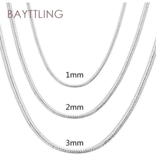 BAYTTLING 925 Silver 1MM 2MM 3MM 16/18/20/22/24/26/28/30 Inch Snake Chain Necklace For Woman Fashion Wedding Jewelry Gift