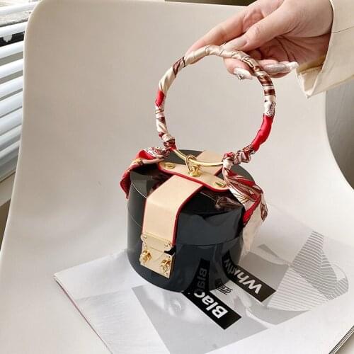 Color Transparent Acrylic Party Handbag for Women Fashion Silk Scarf Ring Handle Purses Female Eevning Clutch Bag Pouch 2021