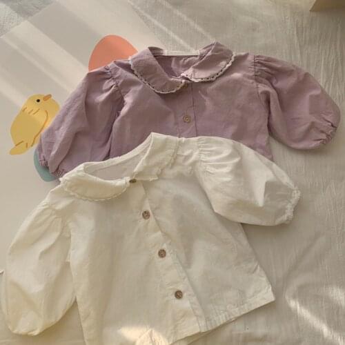 Childrens Clothing Baby Shirt Summer New Puff Sleeve Baby Lapel Cute Purple Shirt