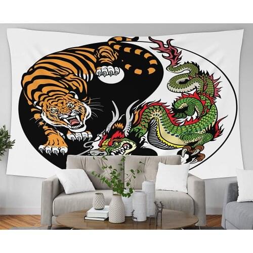 Home Decor Tapestry Dragon Tiger Yin Yang Symbol Harmony Balance Dorm Room Bedroom Living Room