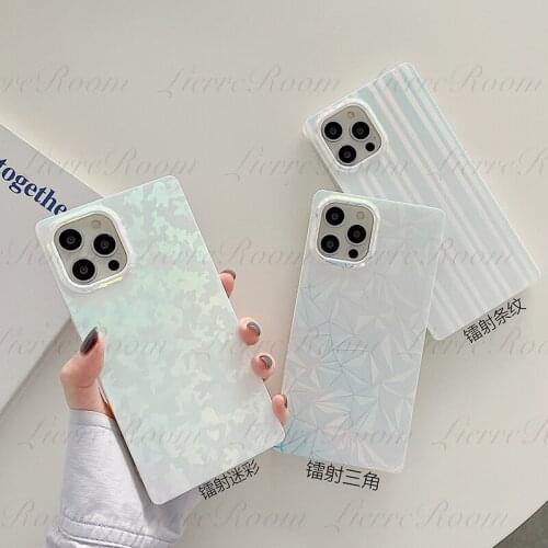 IMD Soft Fully-Covered TPU Material Phone Protective Case For IPhone 12 Pro Max 11 Pro Laser Printing And Square Rhombrids XS