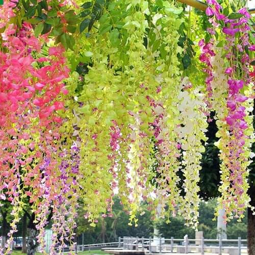 12pcs/lot Wisteria Flower Artificial Vine Artificial Plant Ivy Garland Hanging Flower Wedding Decor Hotel Home Decoration Garden