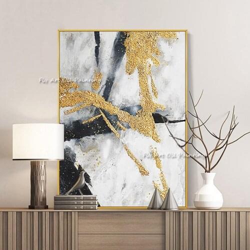 100% Handmade New Large Gold Foil Oil Painting Painted By Skill Artist Modern Abstract Wall Picture Living Room Home Decor