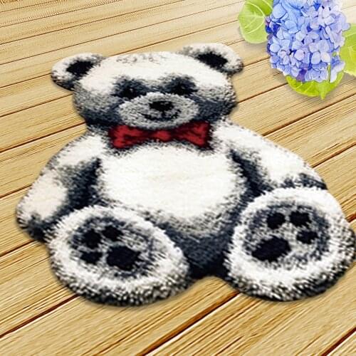 Latch Hook Rug 19.6x 15.7 inch Cartoon Bear Carpet Latch Hooking Kits for Kids Children