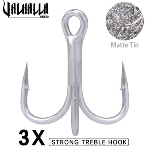 VALHALL 100pcs/lot Treble Hooks Matte Tin 2/0# 1/0# 1# 2# 4# 6# 8# High Carbon Steel Saltwater Fishing Hook Tackle For Bass