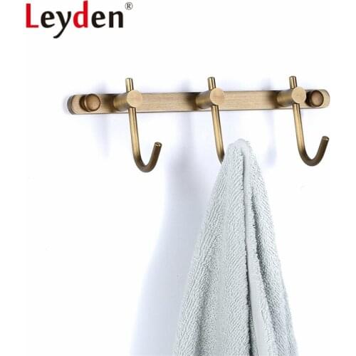 Leyden Antique Brass Brushed Bronze Row Hooks with 3 Hooks Wall Mount Classical All Copper Rustic Coats Hooks Towel Rack Holders
