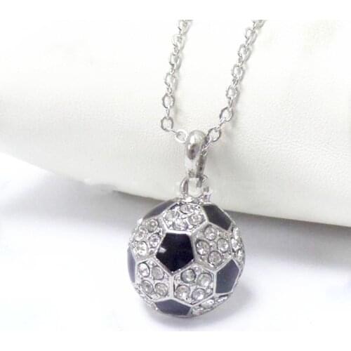 Fashion Sport Soccer Ball Pendant Necklace Crystal Rhinestone Enamel Football Pendant Necklace xy052