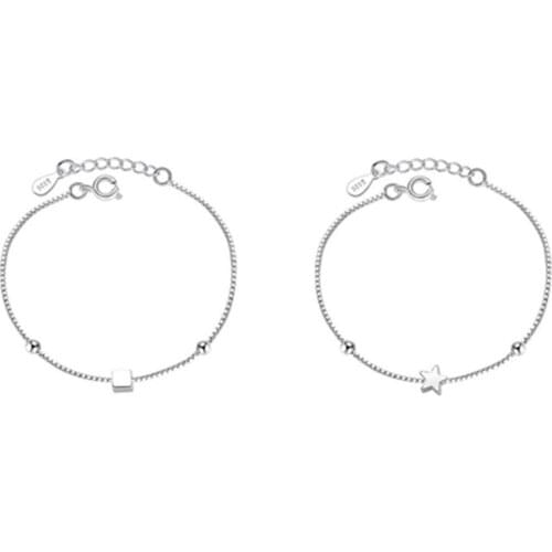2pcs Fashion Girls Star Silver Bracelets Jewelry Female Trendy Silver 925 Bracelet For Women Accessories Girls Summer Bijou