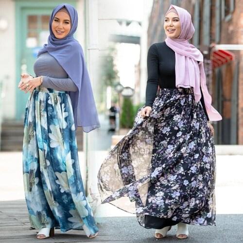 Muslim Skirts Dubai Fashion Islam Dress Flowers Printed Abayas Women Vestidos Robe Longue Vetement Femme Musulman De Mode F2987