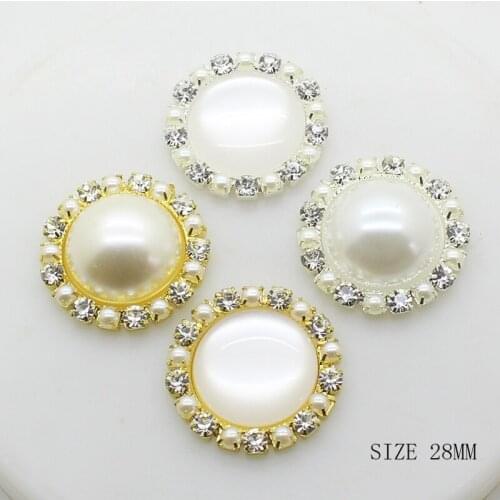 New Hot Fashion 5Pcs/Lot 28mm Pearl Buttons Diy Two Color Metal High Quality Button Webbing Decor Wedding Handwork Fitting