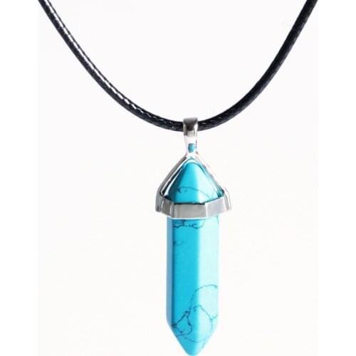 New Arrivals Fashion Charms Natural Stone Hexagon Shape Crystal Pillar Pendant Necklace Jewelry DZ0112l