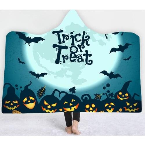 Halloween Hooded Blanket Horror Halloween Night Series Haunted House Pumpkin Print Wearable Blanket for Adults Kids