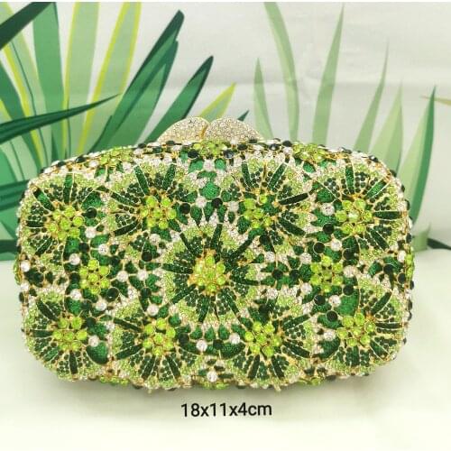 Girl Gift Crystal Green/Blue/Silver Metal Clutch Big Rhinestone Cellphone Clutches Bag Wallets Women’s Dinner Chain Purses Bags