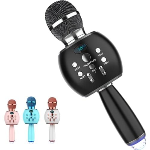 Portable Wireless Karaoke Microphone 2000mAh Rechargeable Bluetooth Handheld Speaker Home KTV Player With Dancing LED Lights