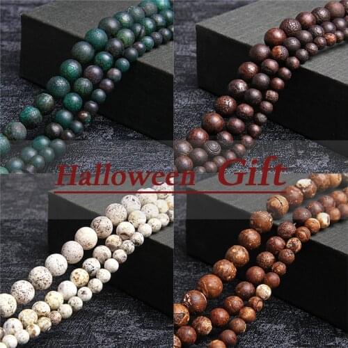 Natural Cracked Tibetan Agates Vintage Round Stone Loose Spacer Beads Charm Goth Jewelry For Women Men Halloween Gift 6/8/10mm