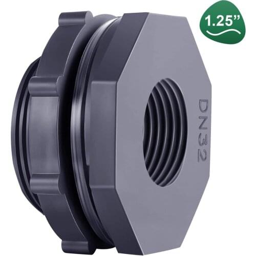 SCB PVC 40MM Threaded Bulkhead Fittings for Plastic Rain Barrels, Aquariums, Ponds or Water Tanks (1.25 Inches)