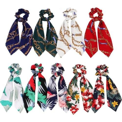 Hair Scrunchies Bands Streamer Accessories Summer Ponytail Elastic Hair Rope Women Scrunchie Flower Print Ribbon 20pcs F413