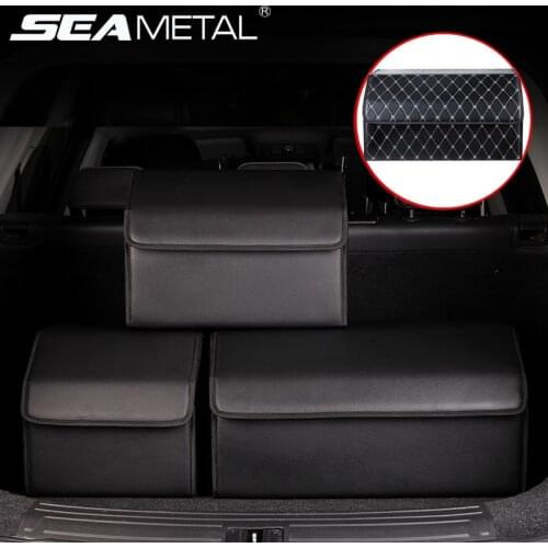 Car Trunk Bag Pu Leather Auto Organizer Box Waterproof Car Storage Pocket Bags Small Medium Large For Auto Rear Trunk Travel Box
