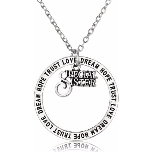 Trendy Special Sister Love Hope Dream Trust Pendant Necklace Sis Women Girl Family Charm Chain Necklaces Birthday Xmas Presents